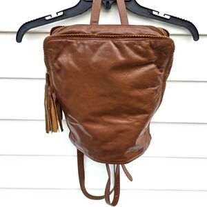 Latico NJ USA Women's Pecan Brown Leather Backpack Pocketbook Tassel Zip Up Tote